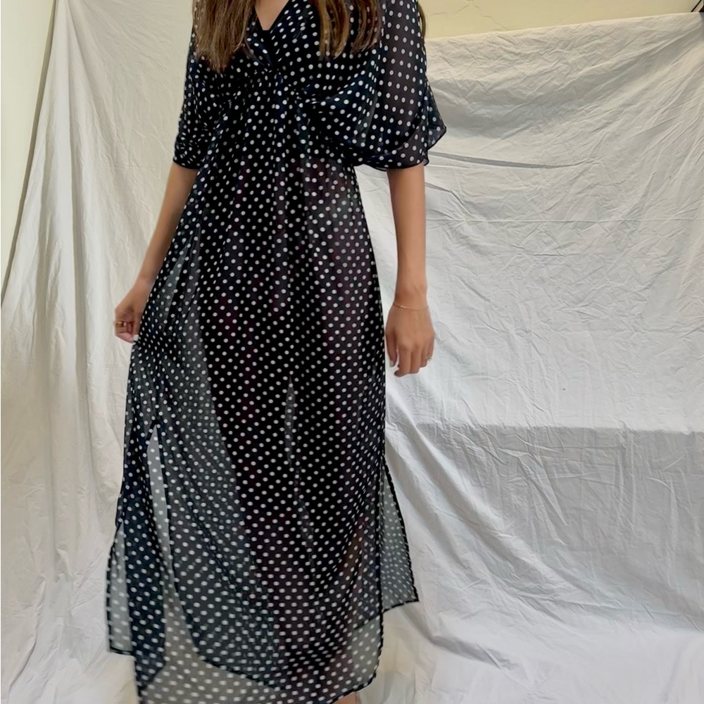 Sheer Black and White Polka Dot Maxi Dress